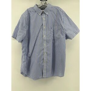 Nautica Mens XXL Classic Fit Blue White Striped Short Sleeve Button Down Shirt
